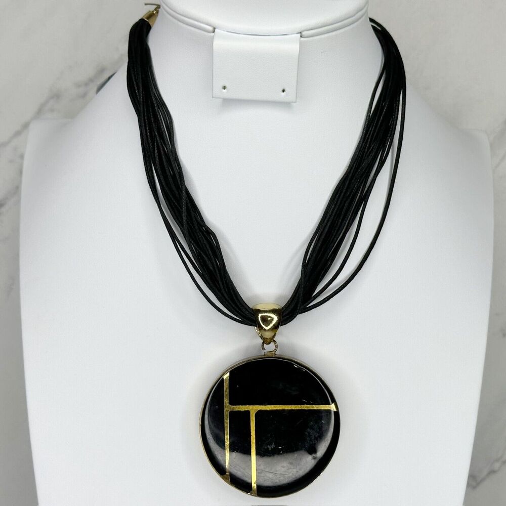 Chicos Parker Black Multi Strand Reversible Pendant Gold Tone Necklace ✨